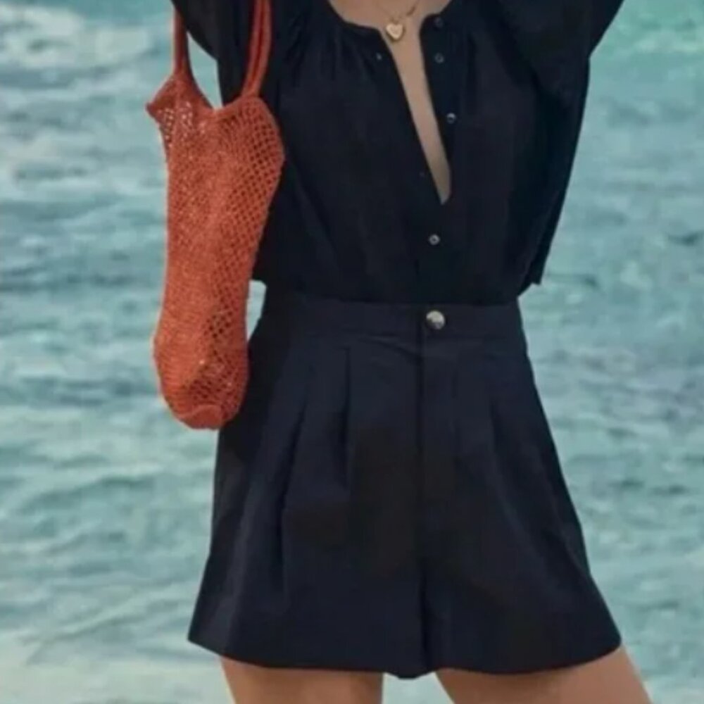 Doen Jade Shorts Black High Waist Pleated 4 100% Organic Cotton